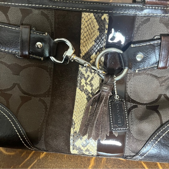 Coach Chocolate Brown Hampton Satchel with Python Snake Print Accent - Picture 14 of 14